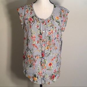 Career Essential Pinstripe Floral Blouse S